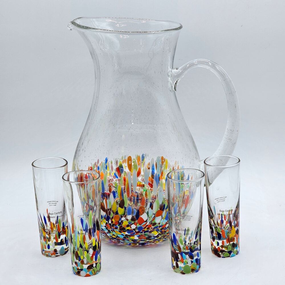 Home Studio Baja Confetti Bubble Glass Pitcher Set with 4 Shot Glasses - NEW!